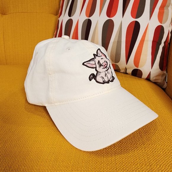 Disney Moana 2 Pua Chenille Embroidered White Dad Hat Baseball Cap NEW - Picture 8 of 12